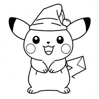 Pikachu in a Santa Hat Coloring Page