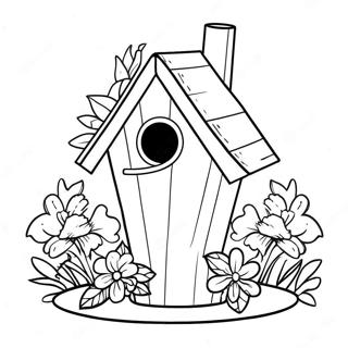 Colorful Bird House with Flowers Coloring Page | Bird House 塗色頁