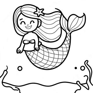 Graceful Mermaid Swimming in the Ocean Coloring Page | Enchanted Beautiful Mermaid 塗色頁