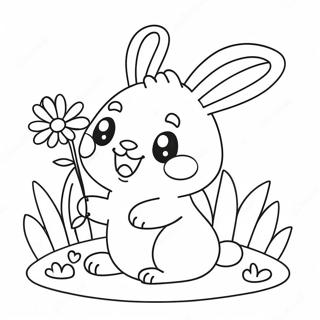 Cute Kawaii Bunny with Flowers Coloring Page