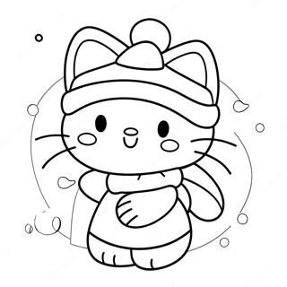 Festive Hello Kitty with Santa Hat Coloring Page | Hello Kitty Christmas 塗色頁