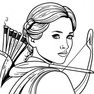 Katniss Everdeen with Bow Coloring Page | Hunger Games 塗色頁