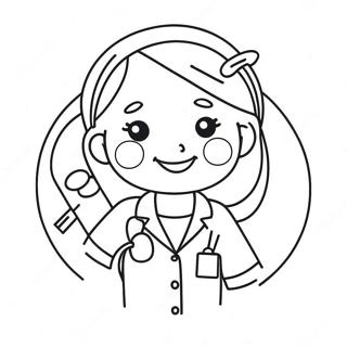 Cute Nurse with Stethoscope Coloring Page