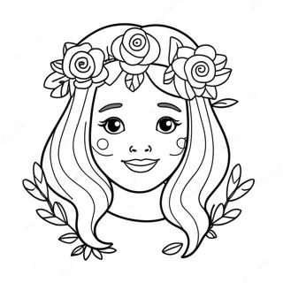 Cute Girl with Flower Crown Coloring Page | Cute Girl Easy 塗色頁