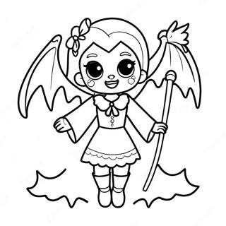 Spooky Girl Vampire with Bat Coloring Page | Girl Vampire 塗色頁