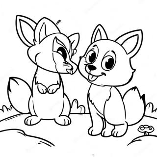 Playful Fox and Hound Friends Coloring Page | Fox and the Hound 塗色頁