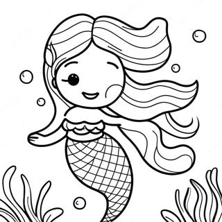 Elegant Black Mermaid with Flowing Hair Coloring Page