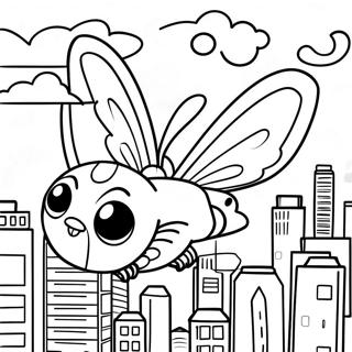 Mothra Flying Over City Coloring Page | Mothra 塗色頁