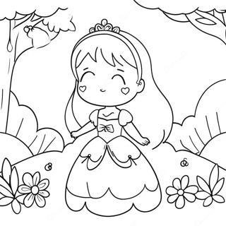 Cute Anime Princess in a Magical Garden Coloring Page | Anime Princess 塗色頁