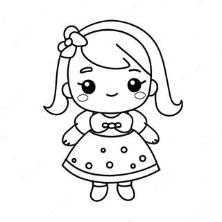 Kawaii Girl in Adorable Dress Coloring Page | Kawaii Girl 塗色頁