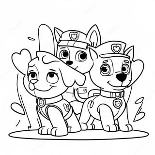 Cute Paw Patrol Characters with Hearts Coloring Page | Paw Patrol Valentines Day 塗色頁