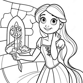 Enchanting Rapunzel in Tower Coloring Page | Rapunzel and Flynn 塗色頁