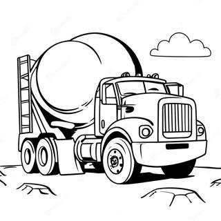 Big Cement Truck on Construction Site Coloring Page | Cement Truck 塗色頁