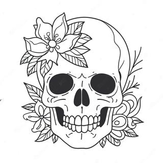 Creepy Skull with Flowers Coloring Page | Scary Skull 塗色頁
