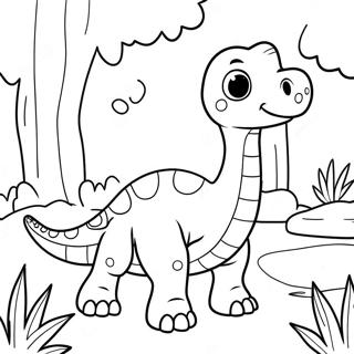 Cute Brontosaurus in a Forest Coloring Page | Brontosaurus 塗色頁