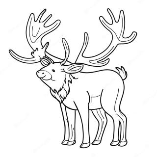 Majestic Reindeer with Antlers Coloring Page | Realistic Reindeer 塗色頁