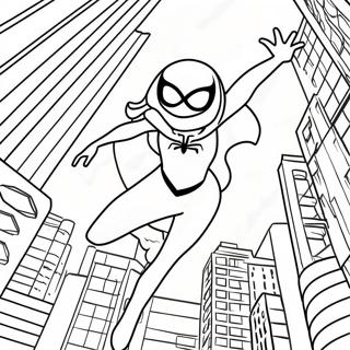 Spider Gwen Swinging Through City Coloring Page | Spider Gwen 塗色頁