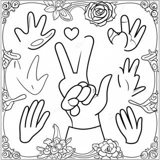 Colorful Sign Language Hand Gestures Coloring Page