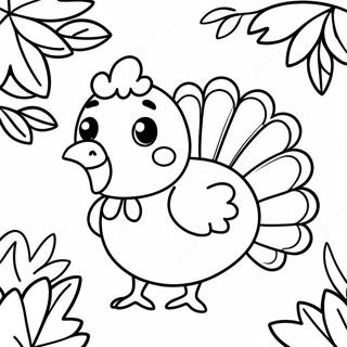 Adorable Turkey with Fall Leaves Coloring Page | Cute Turkey 塗色頁