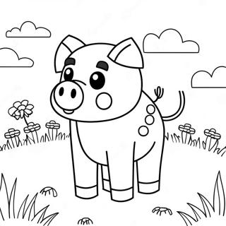 Cute Minecraft Pig in a Field Coloring Page