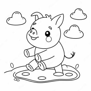 Adorable Kawaii Pig Playing in Mud Coloring Page | Kawaii Cute Pig 塗色頁