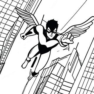 Nightwing Flying Through the City Coloring Page | Nightwing 塗色頁