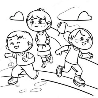 Active Kids Playing Sports Coloring Page | PE 塗色頁