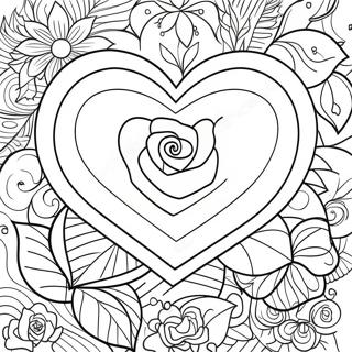 Elegant Love Heart Rose Coloring Page