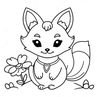 Cute Kitsune with Flowers Coloring Page | Kitsune 塗色頁