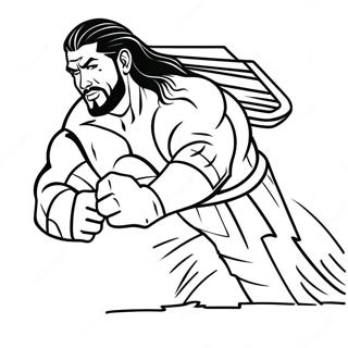 Roman Reigns in Action Coloring Page | Roman Reigns WWE 塗色頁