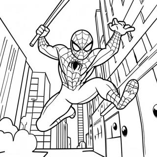 Spider-Man Swinging Through City Coloring Page