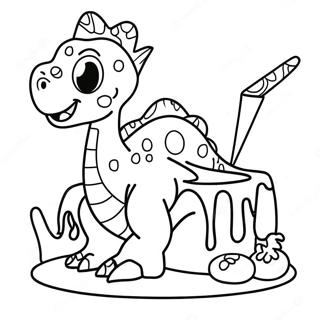 Colorful Dinosaur Cake Coloring Page | Dinosaur Birthday 塗色頁