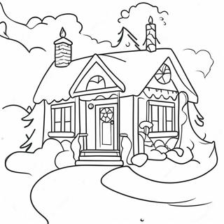 Cozy Christmas Cottage Coloring Page | Christmas House 塗色頁
