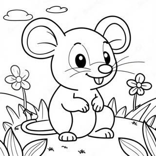 Adorable Mouse in a Flower Field Coloring Page | Cute Mouse 塗色頁