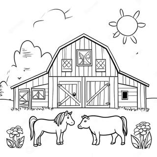 Detailed Barn with Animals Coloring Page | Realistic Farm for Adults 塗色頁