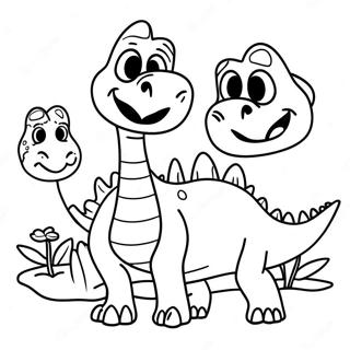 Friendly Dinosaur Family Coloring Page | Dinosaur with Names 塗色頁