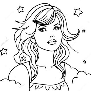 Taylor Swift in Dreamy Night Sky Coloring Page | Taylor Swift Midnights 塗色頁