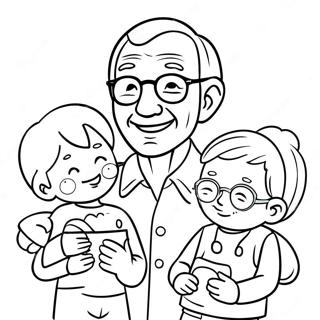 Cheerful Grandpa with Grandkids Coloring Page | Happy Fathers Day Grandpa 塗色頁