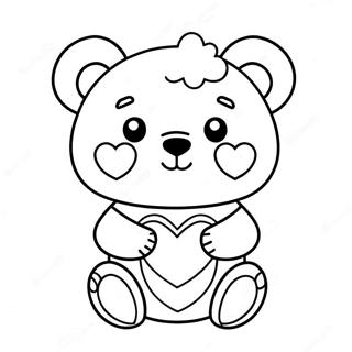 Cute Kawaii Bear with Heart Coloring Page | Kawaii Bear 塗色頁