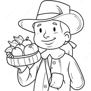 Happy Pilgrim with Cornucopia Coloring Page | Easy Pilgrim 塗色頁