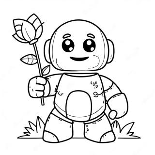 Cute Iron Golem Holding Flowers Coloring Page