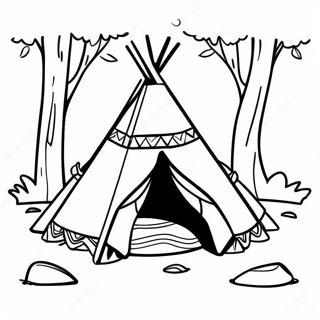 Colorful Teepee in the Forest Coloring Page | Teepee 塗色頁