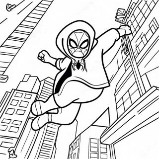 Miles Morales Swinging Through City Coloring Page