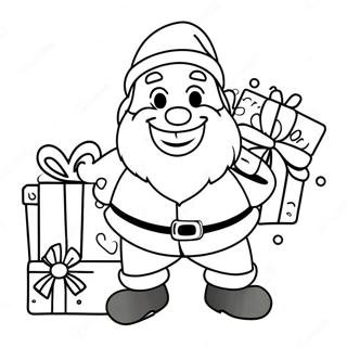 Cheerful Santa with Gifts Coloring Page | Santa and Elf 塗色頁