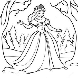 Elegant Snow Princess in a Winter Wonderland Coloring Page | Snow Princess 塗色頁