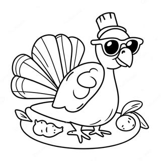 Funny Cooked Turkey with Sunglasses Coloring Page | Cooked Turkey 塗色頁