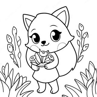 Cute Wolf Girl with Flowers Coloring Page | Wolf Girl Anime 塗色頁