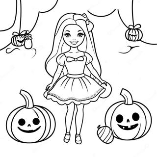 Spooky Halloween Barbie with Pumpkins Coloring Page | Halloween Barbie 塗色頁