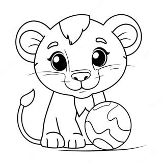 Lion Cub Playing with a Ball Coloring Page | Lion Cub 塗色頁
