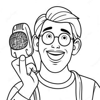 Funny YouTuber with a Microphone Coloring Page | YouTuber 塗色頁